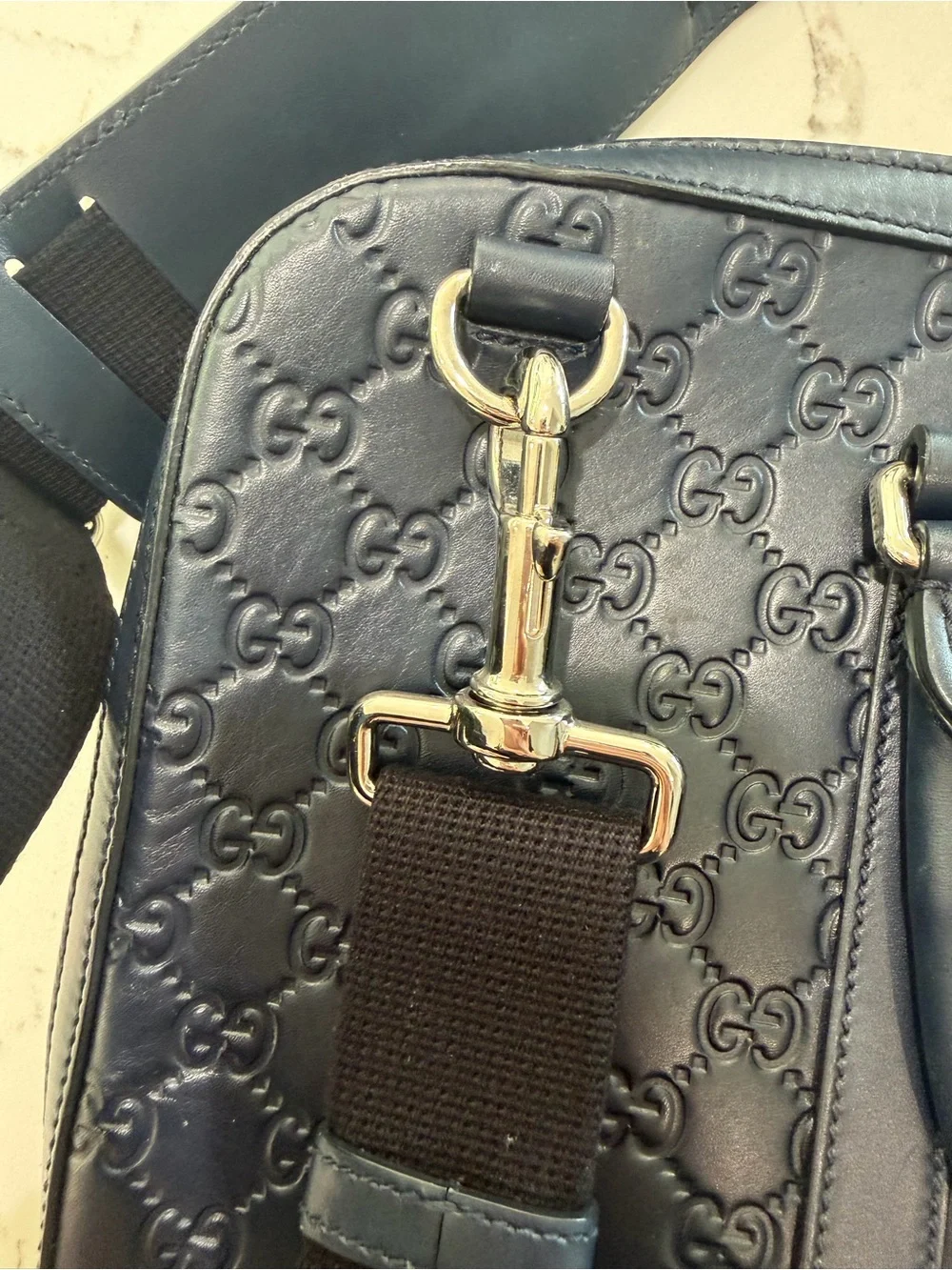 Gucci Black Embossed Signature Laptop Briefcase with Detachable Strap